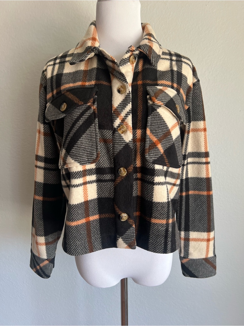 Thread & Supply Plaid Fleece Cropped Jacket, XS
